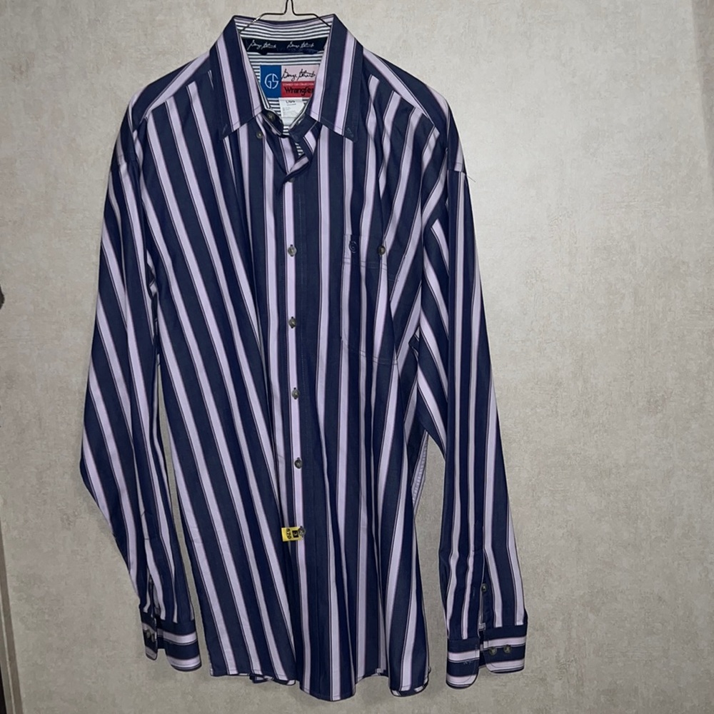 Men’s Vintage George Strait Striped Wrangler Western Long Sleeve Button Up Large